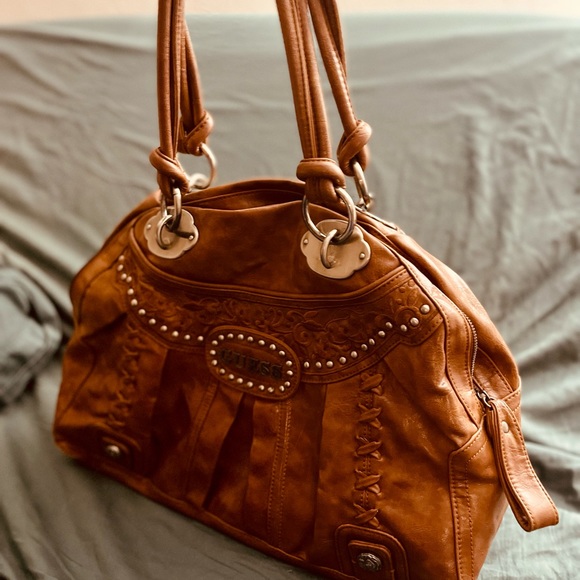 Vintage Western Guess bag shoulder purse brown with silver hardware - Picture 6 of 7